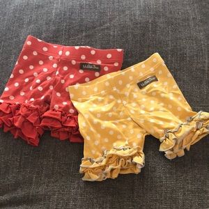 Cute red and yellow polka dot ruffled shorts set.